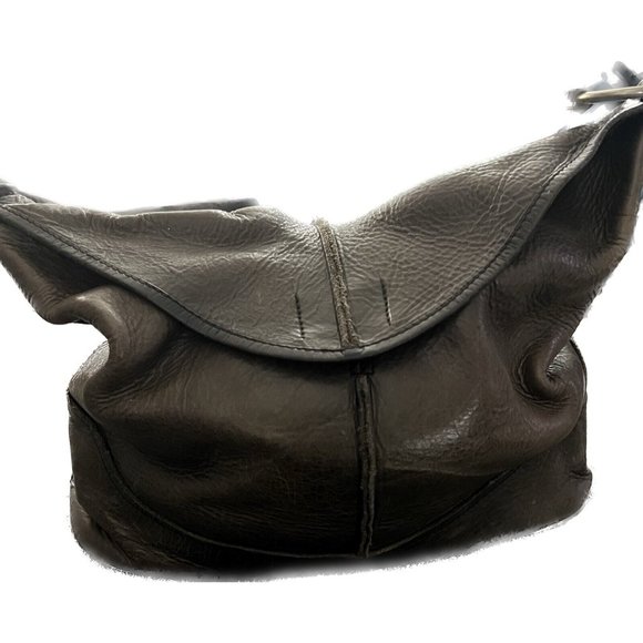 FRYE Campus Gray Brown Leather Fold Over Hobo Shoulder Bag Purse - Picture 3 of 5